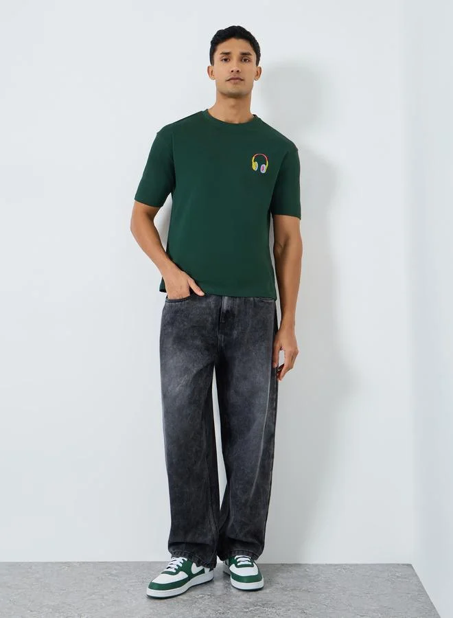 Styli Men Green Embroidered Graphic T-Shirt